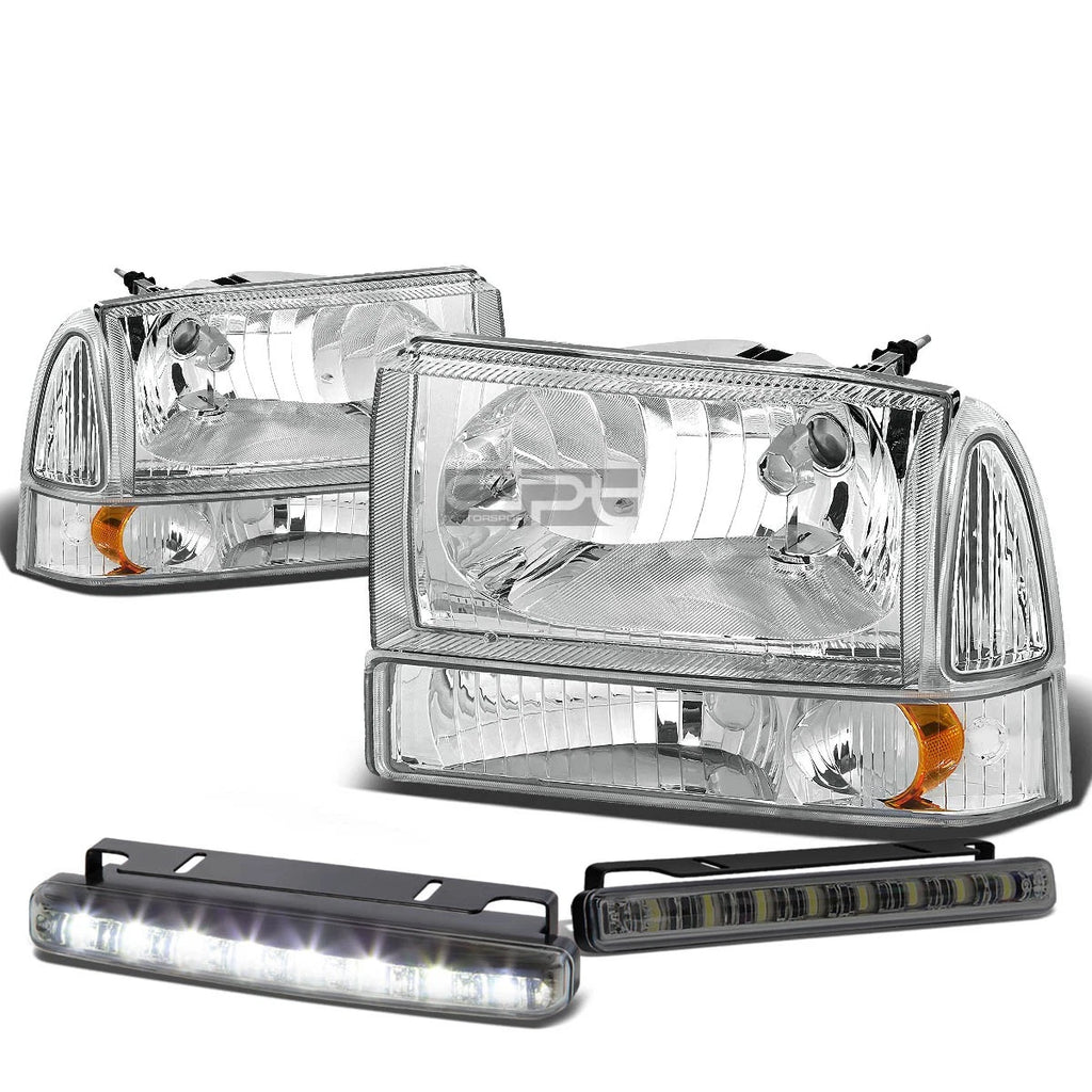 Chrome Housing Headlight, Bumper, Corner & Smoked LED Fog Light Kit for Super Duty (1999–2004)