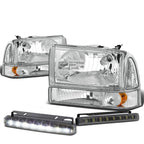 Chrome Housing Headlight, Bumper, Corner & Smoked LED Fog Light Kit for Super Duty (1999–2004)