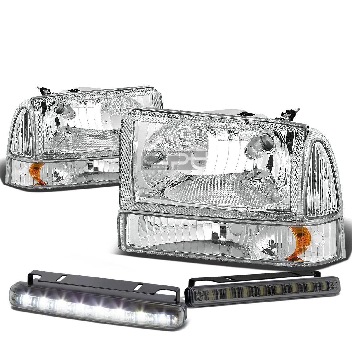 Chrome Housing Headlight, Bumper, Corner & Smoked LED Fog Light Kit for Super Duty (1999–2004)
