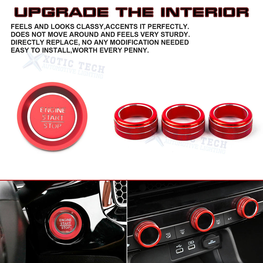 Red AC Climate Knob & Engine Start Button Cover for Honda Civic (2022-2024)