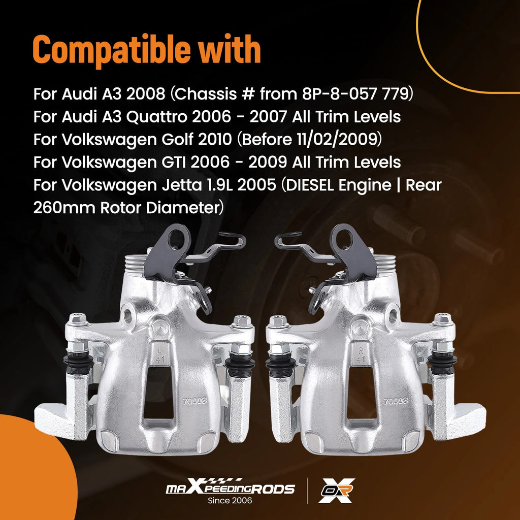 Set of 2 Rear Disc Brake Calipers for Volkswagen Jetta GTI Golf (2005–2010)