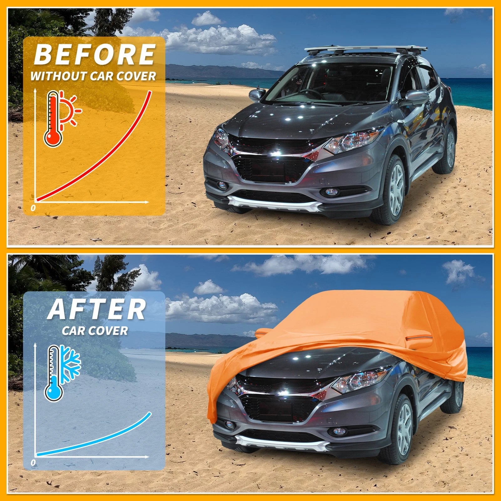 Waterproof Car Cover for Honda HR-V (2016–2023) - Orange Cotton, Zipper