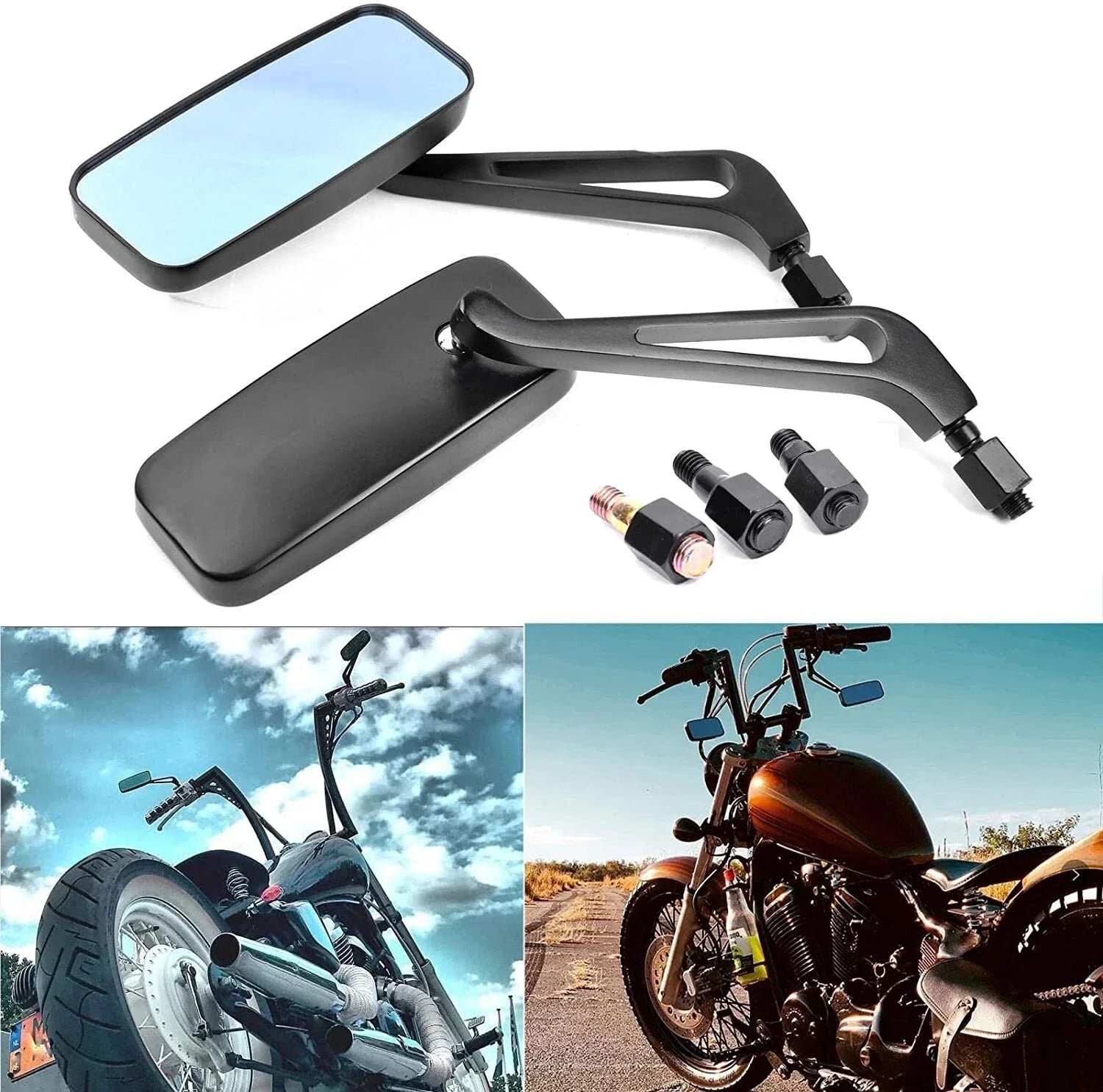 8/10mm BLACK MOTORCYCLE MIRRORS for CHOPPER CRUISER BOBBER CAFE RACER