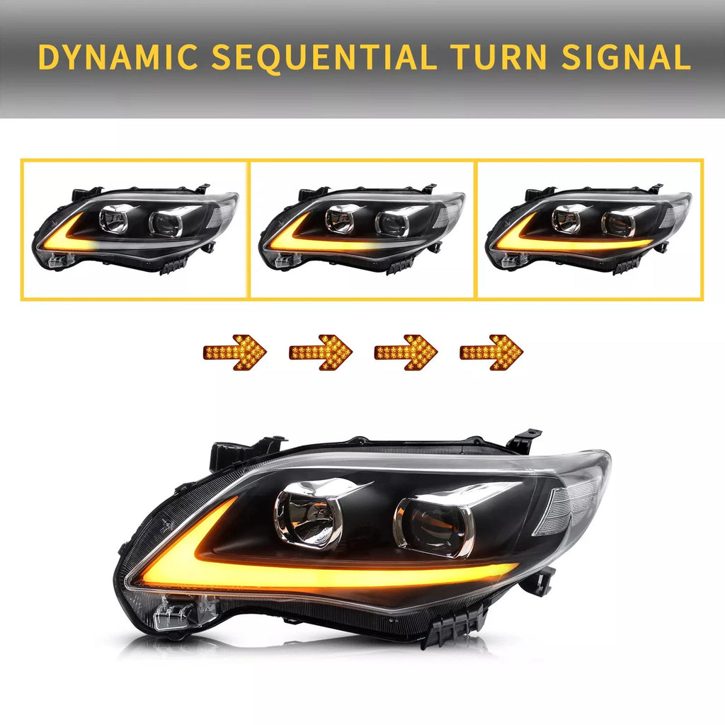 2X Headlight Assembly with LED DRL for Toyota Corolla (2011–2013)