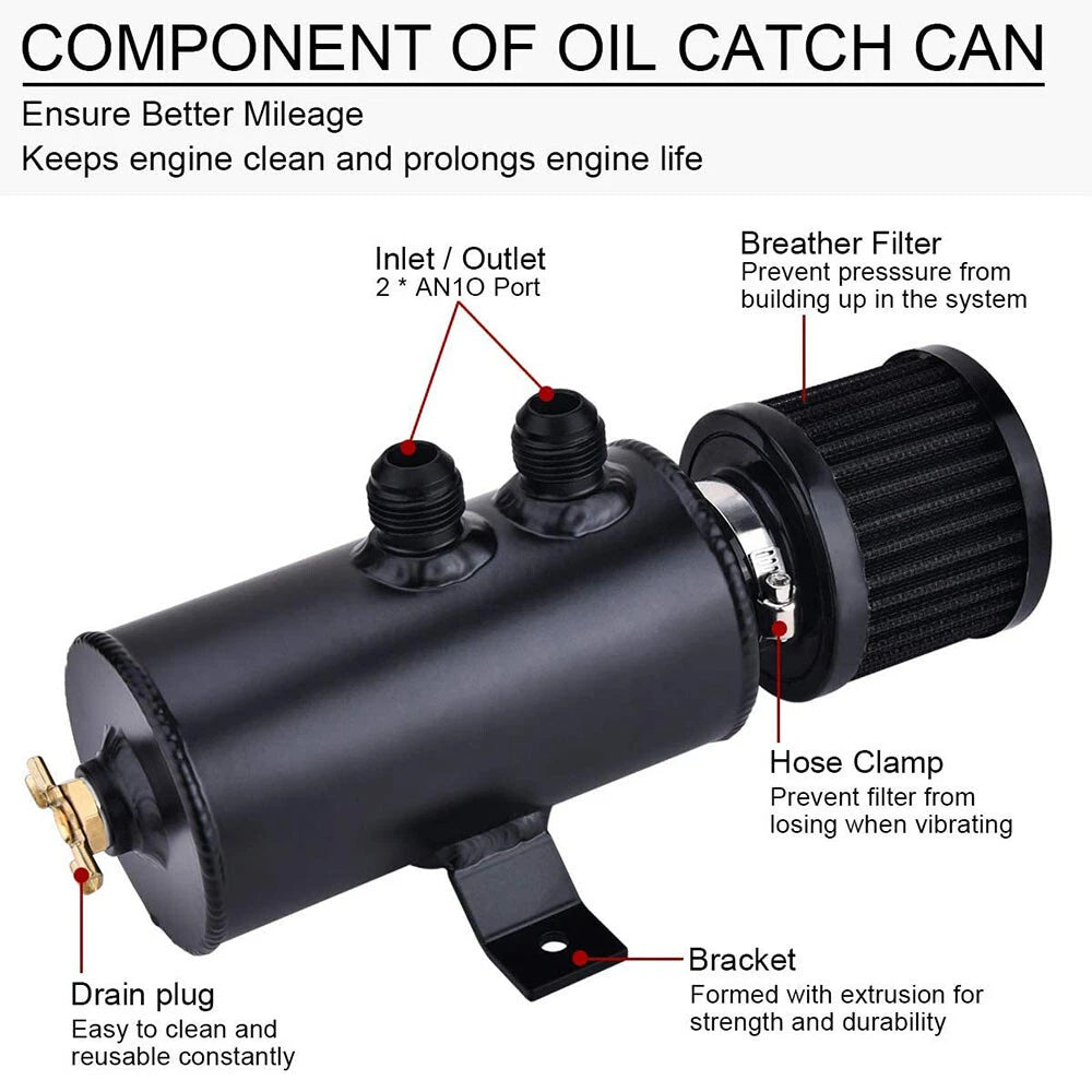 Oil Catch Can Kit for Universal Vehicles - Baffled Tank with Breather Filter