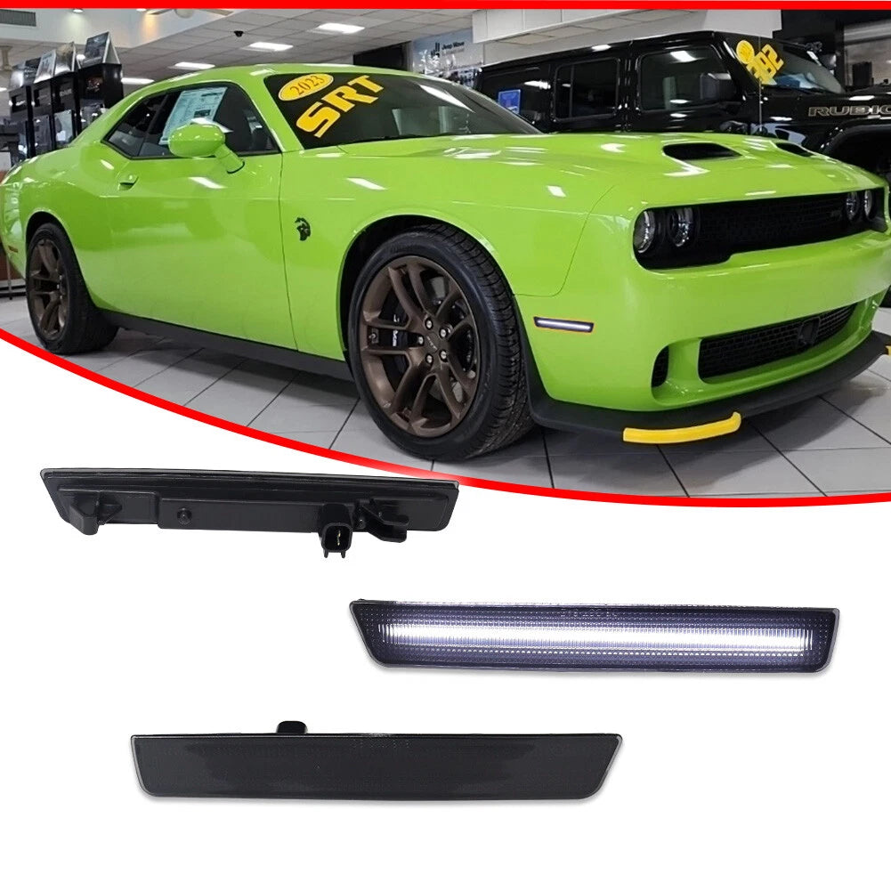 2X Smoked Lens White LED Front Sidemarker Lights for Dodge Challenger (2015–2023)