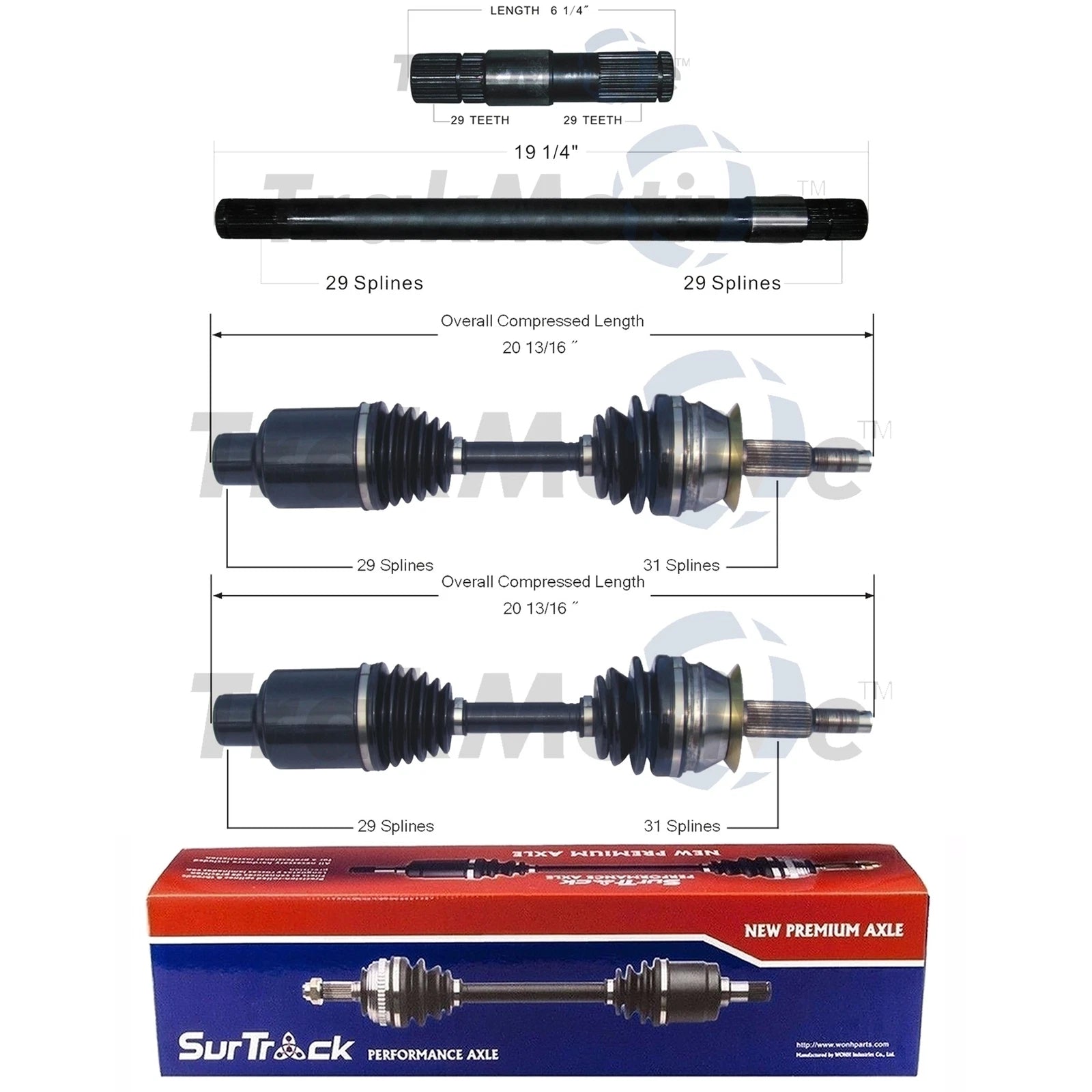 Set of 2 Front CV Axles & Intermediate Shafts for Dakota Durango (1997–2003)