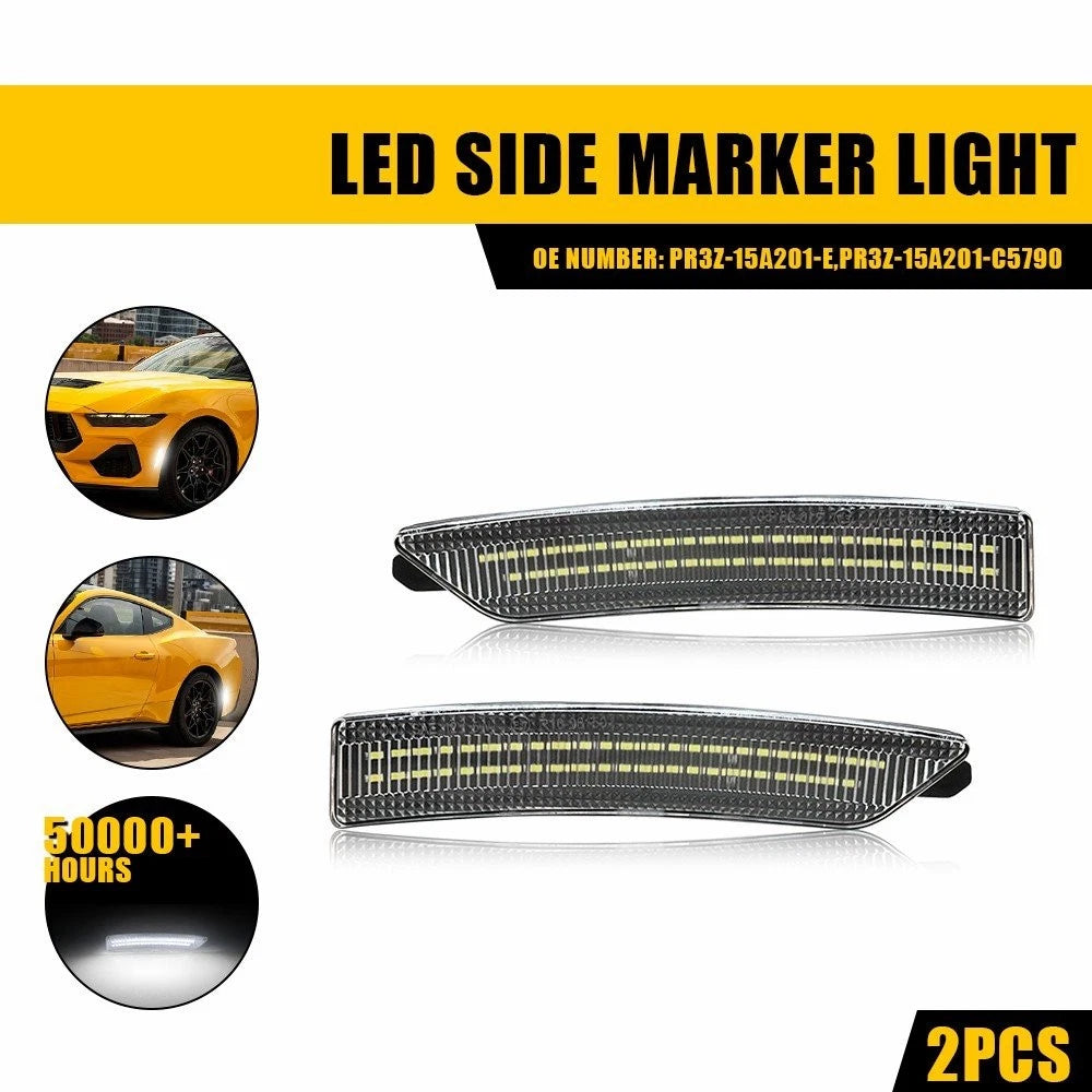 2X Clear White Front/Rear Bumper Side Marker Lights for Ford Mustang (2024–2025)