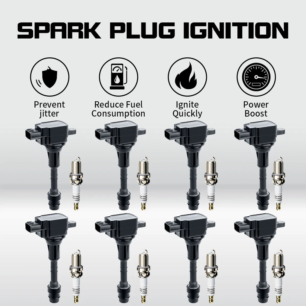 8X Ignition Coil + Spark Plug for Nissan Armada Titan Infiniti (2004–2007) UF510