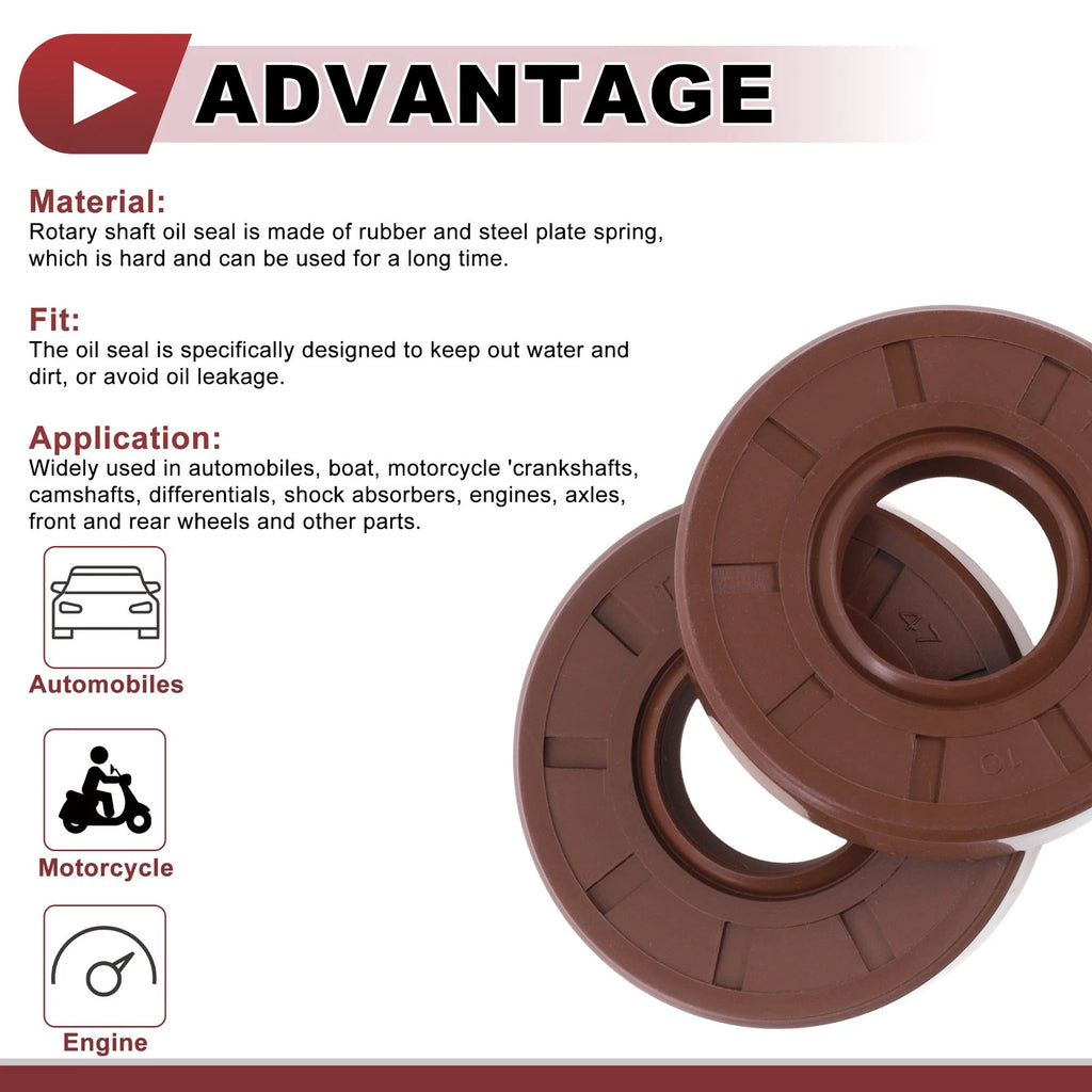 Set of 2 Oil Seal Rotary Shaft Seal FKM Rubber 20x47x10mm for Various Models