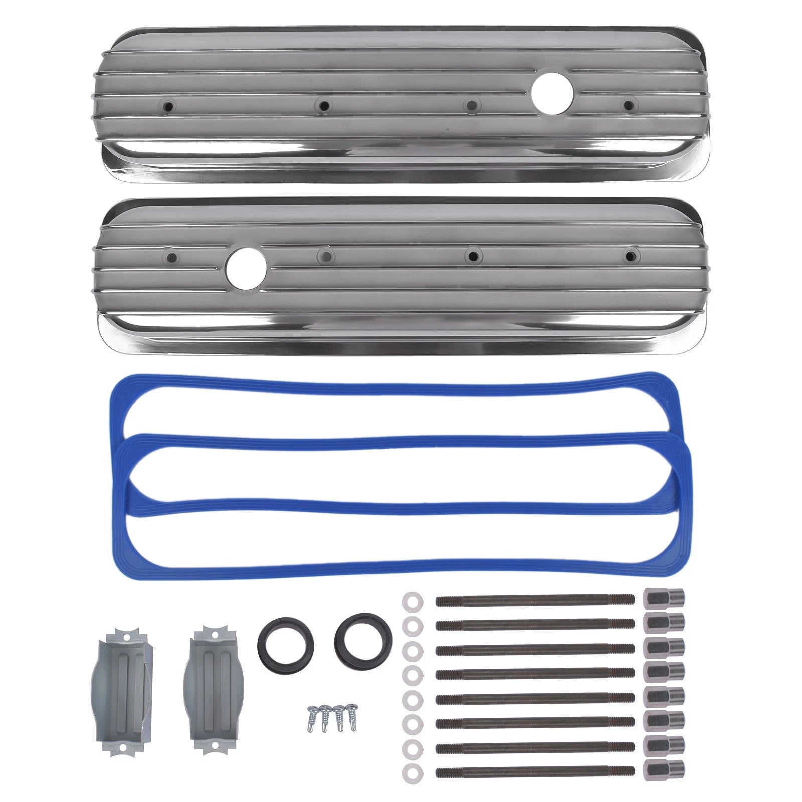 Polished Short Finned Valve Covers with Gasket for Chevy Small Block (1987–1999)