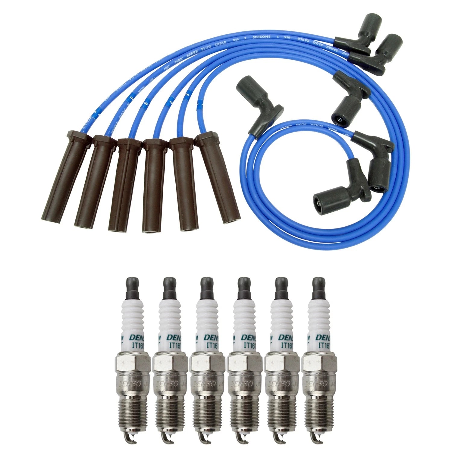 NGK Wire Set & Denso 6 Iridium TT Spark Plug Kit for Chevrolet G6, Impala, Lucerne, Malibu (V6)