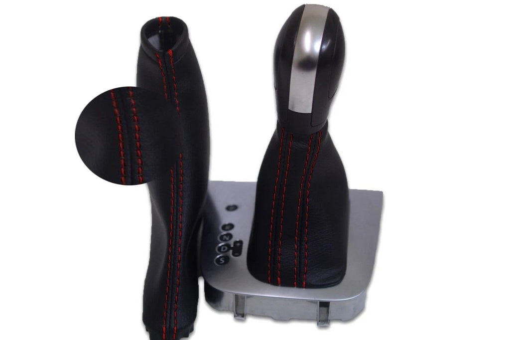 Leather Synthetic Automatic & Brake Boot for VW Jetta (2011–2018) Red Stitch