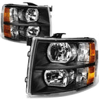 Pair of Black Housing Amber Side Headlights for Chevy Silverado (2007–2014)