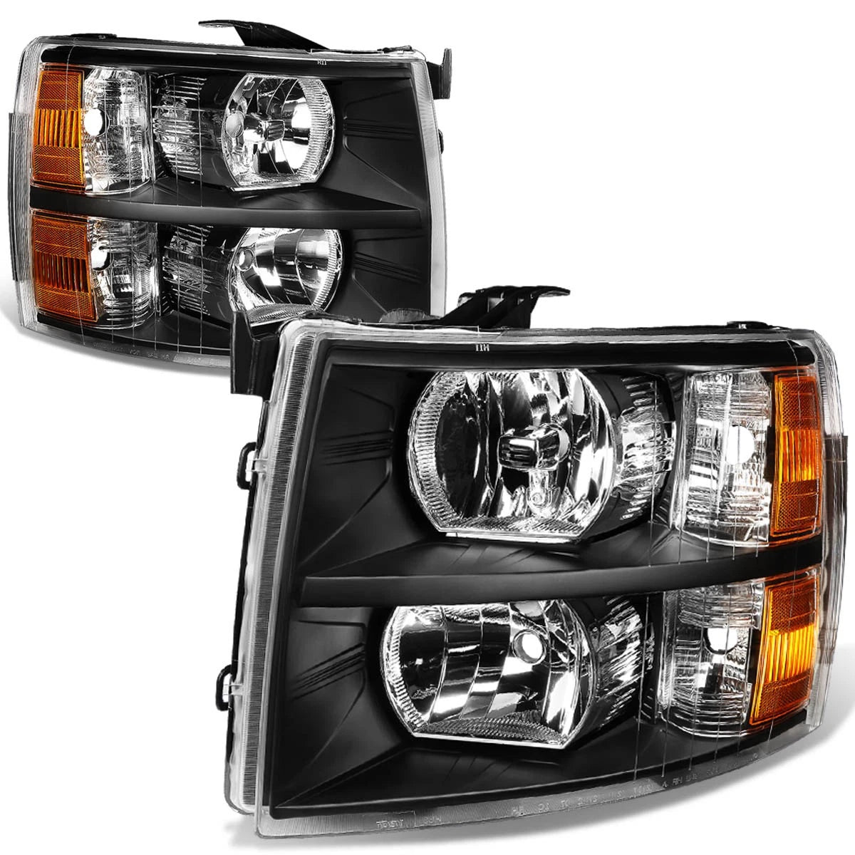 Pair of Black Housing Amber Side Headlights for Chevy Silverado (2007–2014)