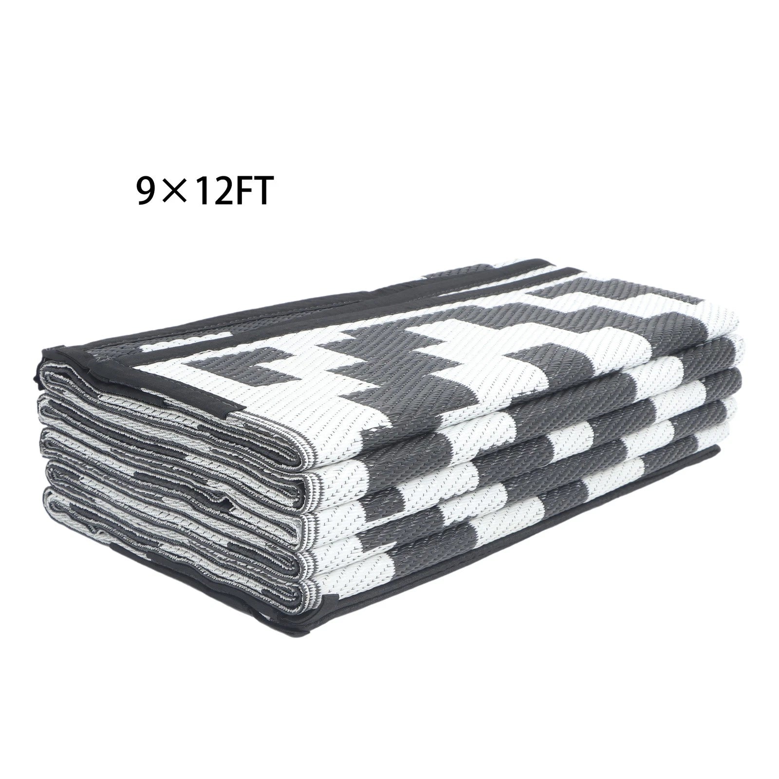 Outdoor Plastic Straw Rug for Camping (9x12ft) - Black & White
