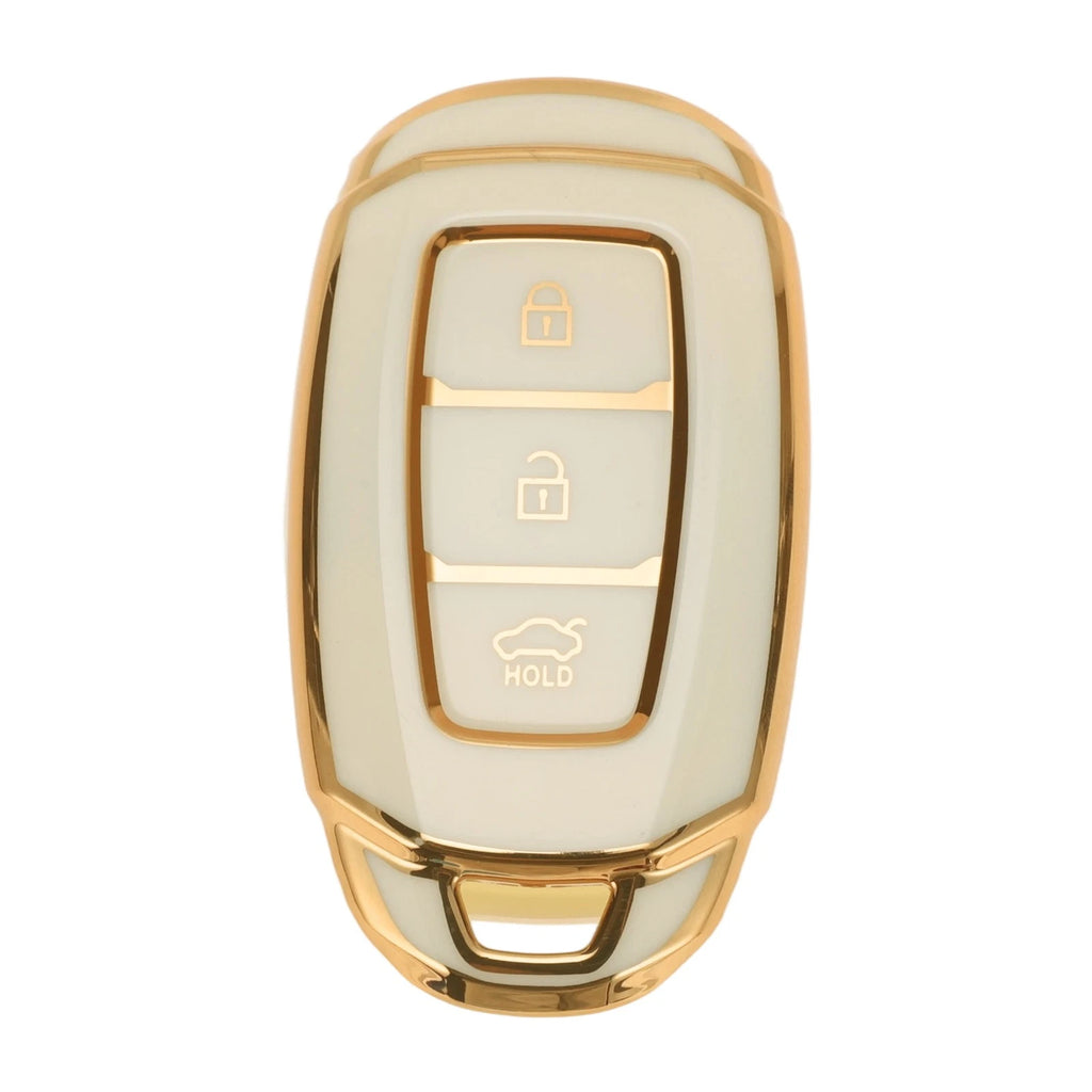 White Gold Edge Car Key Case for Hyundai i10 (2010–2023) - 3 Buttons