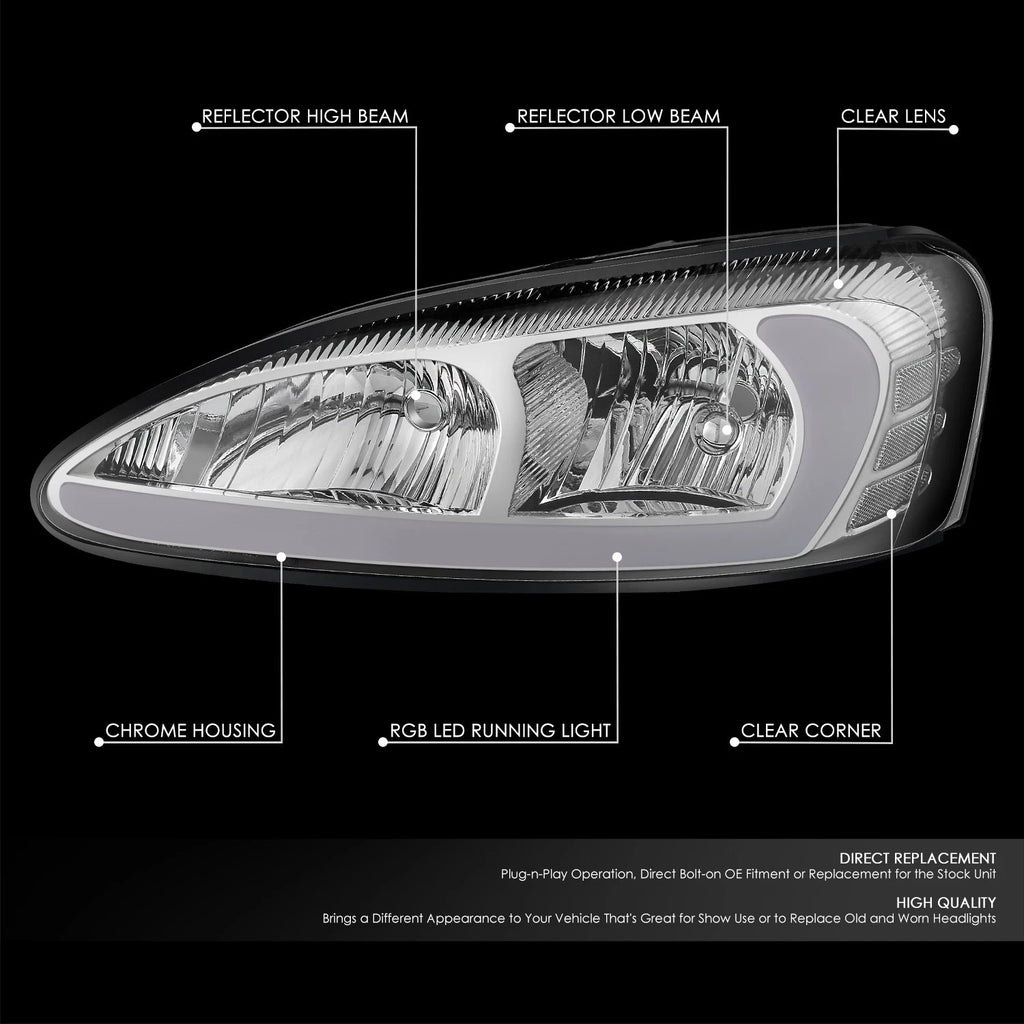 3D LED Bar Chrome Housing Clear Corner Headlights for Pontiac Grand Prix (2004–2008)