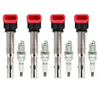 4X Ignition Coils + 4X Spark Plugs for Audi A3 A4 2.0L L4 (2005–2013) 06E905115B