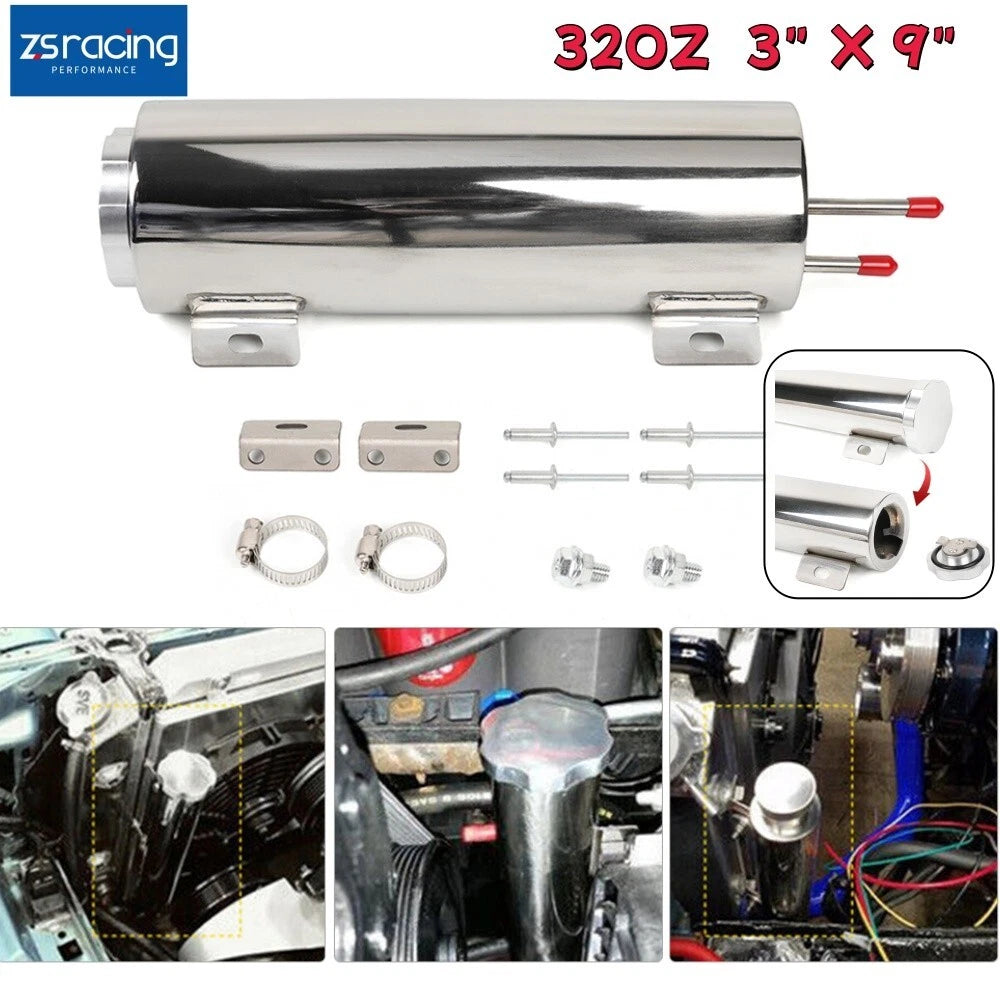 Polished Stainless Steel Radiator Coolant Overflow Tank Can 32oz