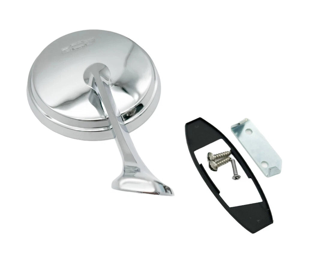 LH Driver Side Chrome Exterior Door Mirror with Bowtie for 1965–1966 Chevy Impala