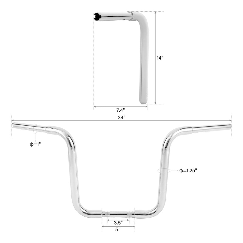 1.25" Rise 14" Ape Hanger Handlebar for Harley Sportster XL883 XL1200 Dyna