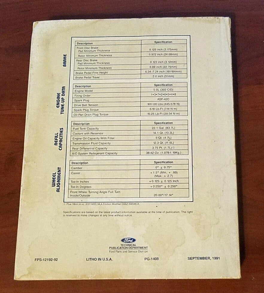 Service Shop Manual for Lincoln Mark VII (1992) FPS-12192-92