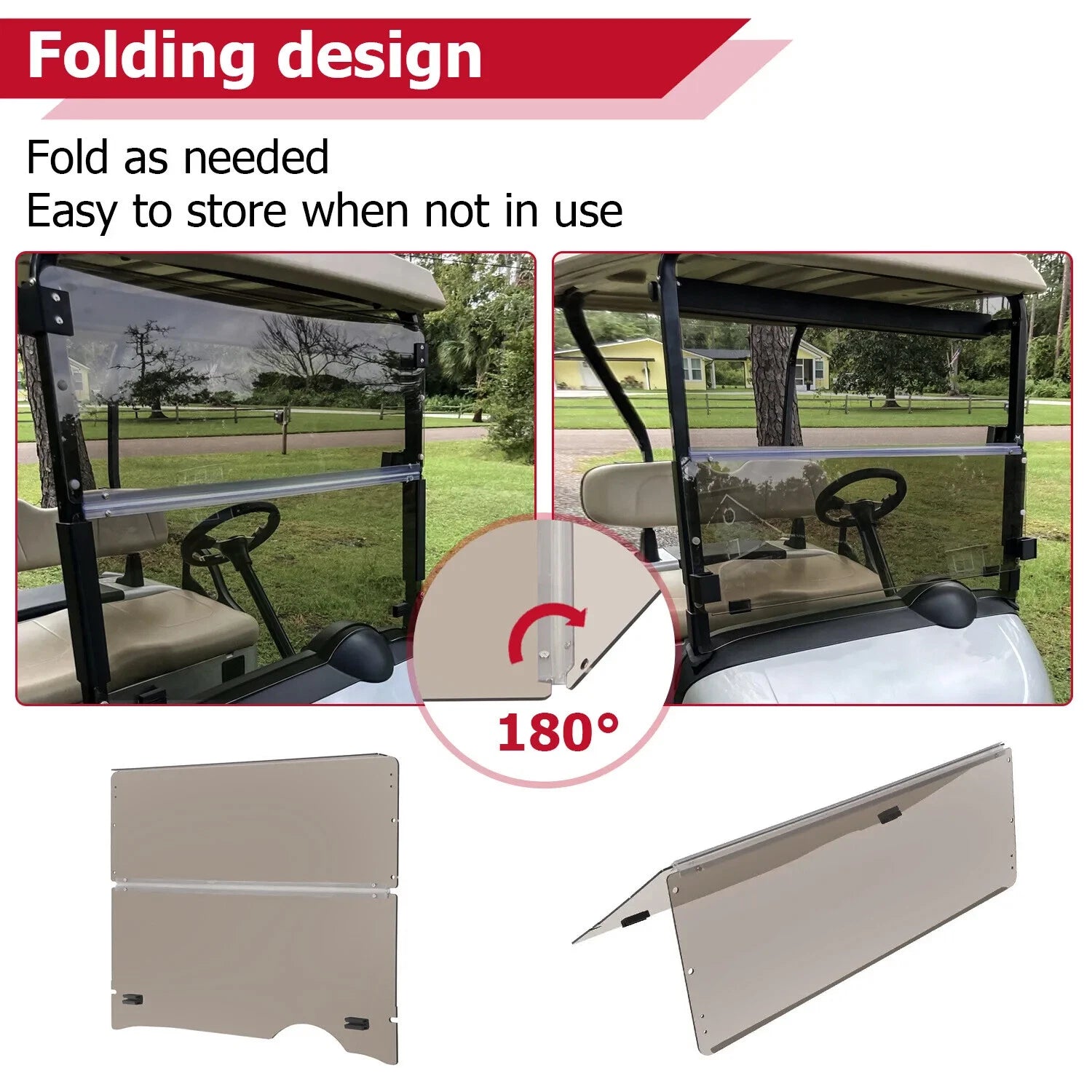 Tinted Polycarbonate Folding Windshield for EZGO RXV (2008-Present)