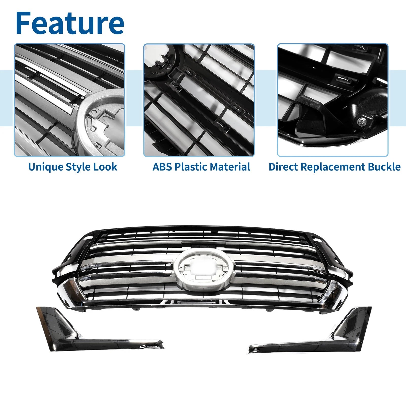 Front Upper Hood Bumper Grille for Toyota Land Cruiser (Chrome)