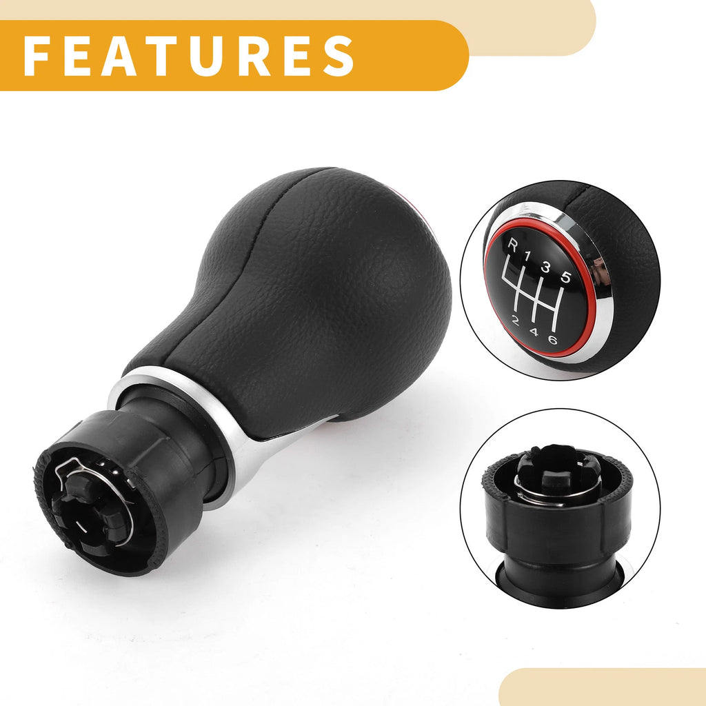 6 Speed Manual Gear Shift Knob for Audi A3 8P (2003–2013) Red Plastic Faux Leather