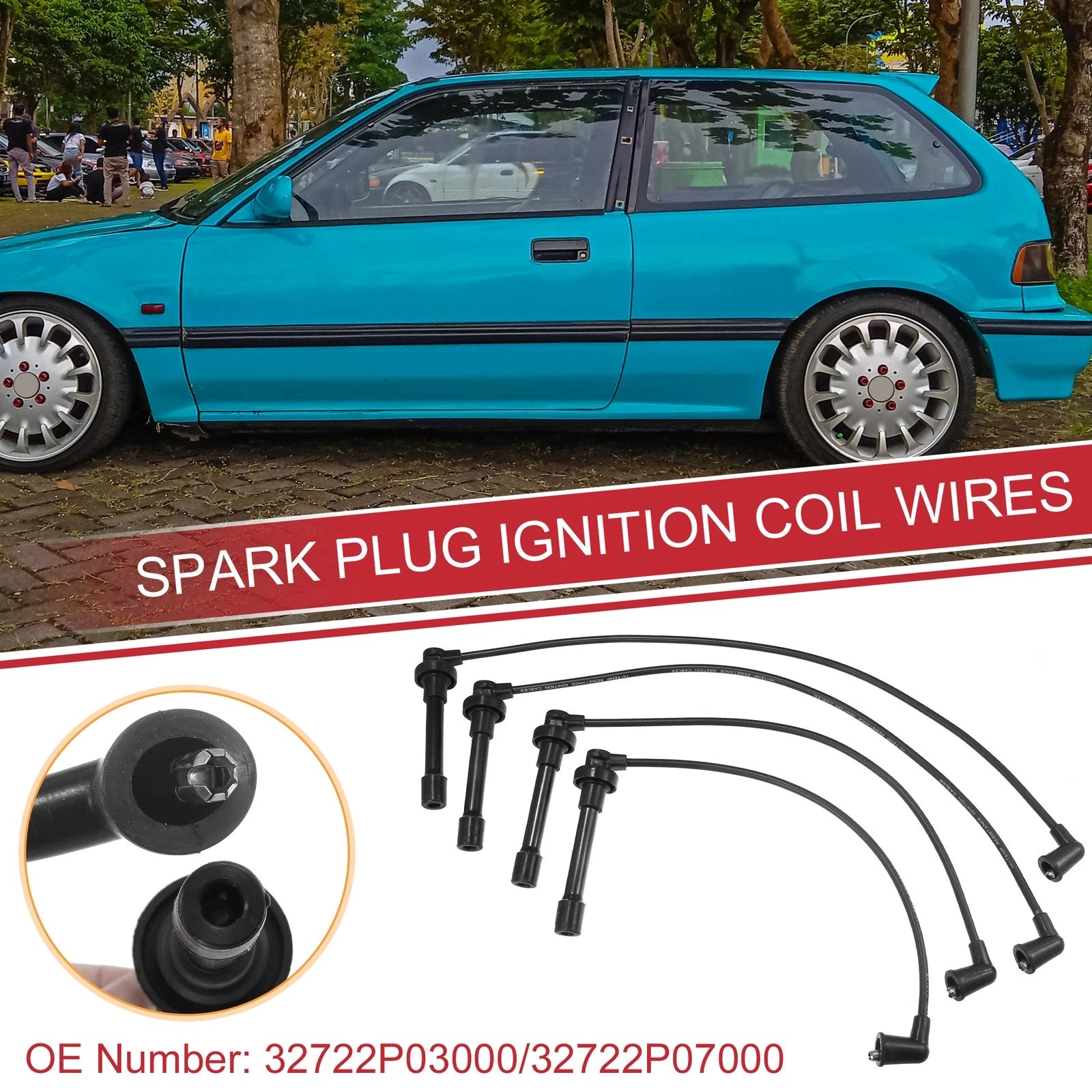 Set of 4 Spark Plug Wire Ignition Coil Cables No.32722P03000 for Honda Civic (1991–1995)