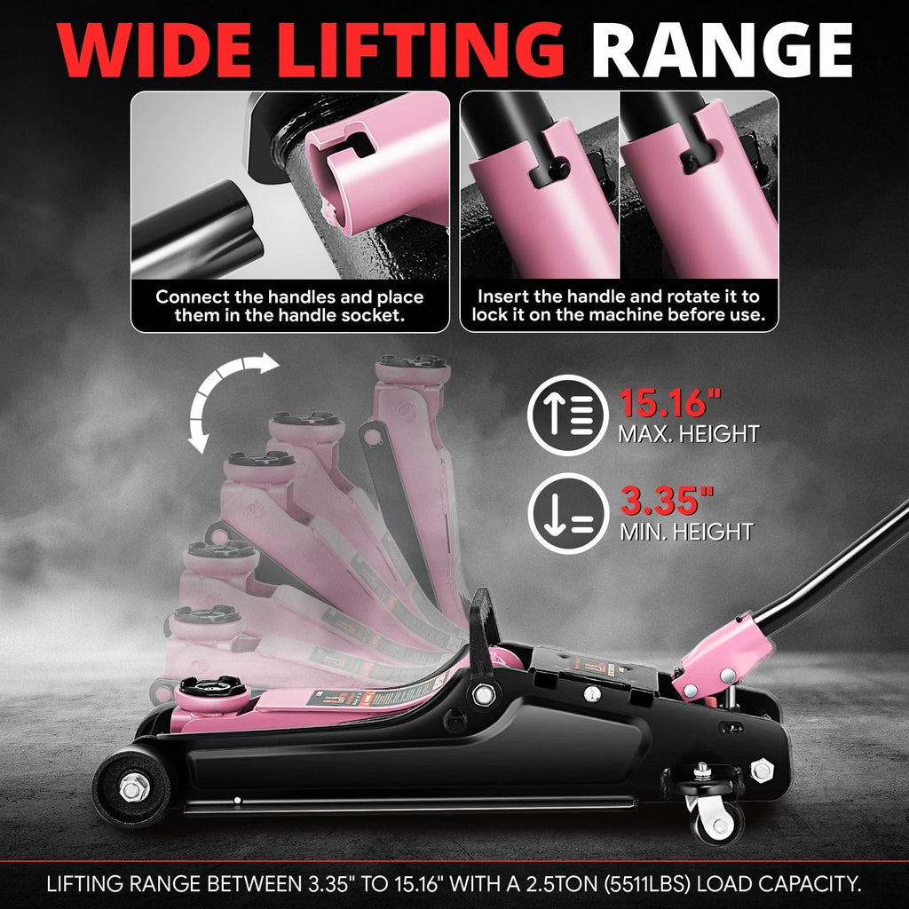 2.5 Ton Hydraulic Floor Jack for (3.35-15in, 5500lbs Capacity)