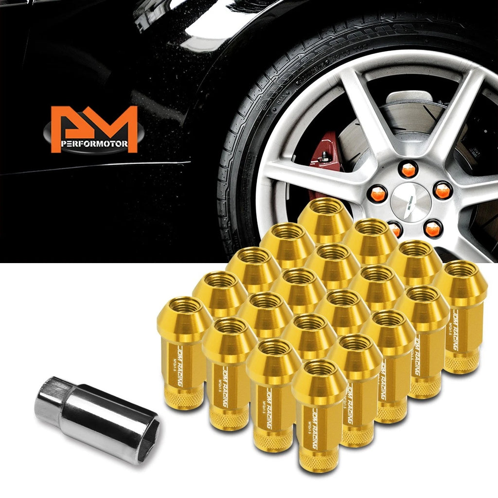 20Pc M12X1.5 Gold JDM Open End Cone Seat Hex Wheel Lug Nuts + Extension 25mmx50mm