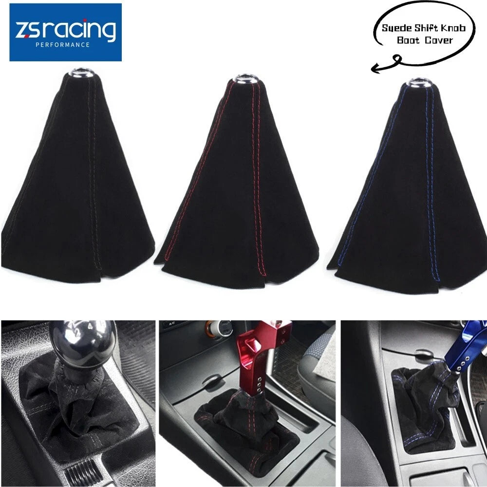 Suede Shift Knob Boot Cover for Universal Fit (Black with Red Stitches)