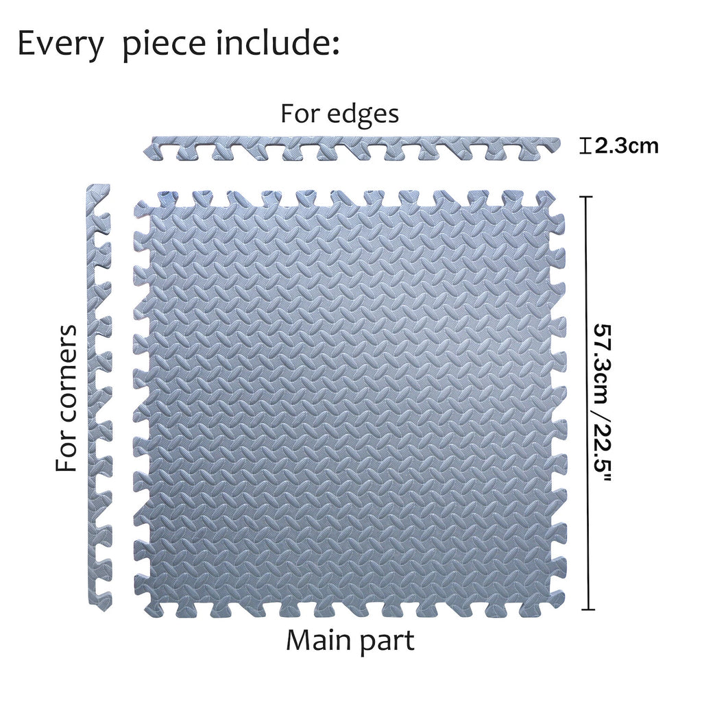 12X Interlocking EVA Foam Gym Floor Mats 24x24 - Gray