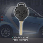 Keyless Entry Remote Key Fob 433MHz for Mercedes-Benz Smart Fortwo (2007–2013)