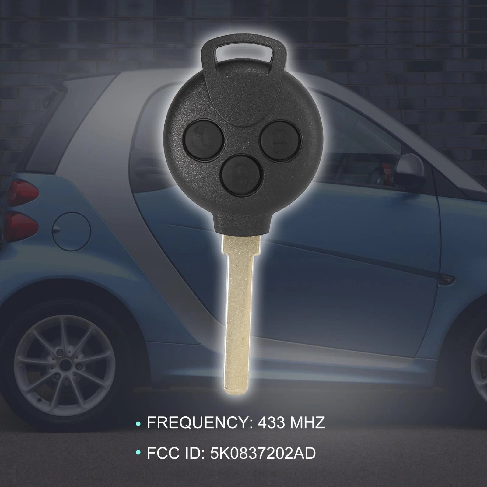 Keyless Entry Remote Key Fob 433MHz for Mercedes-Benz Smart Fortwo (2007–2013)