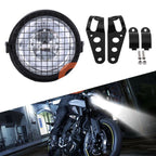High Power 7" LED Headlight + Mesh Cover + Bracket for Retro Motorcycle