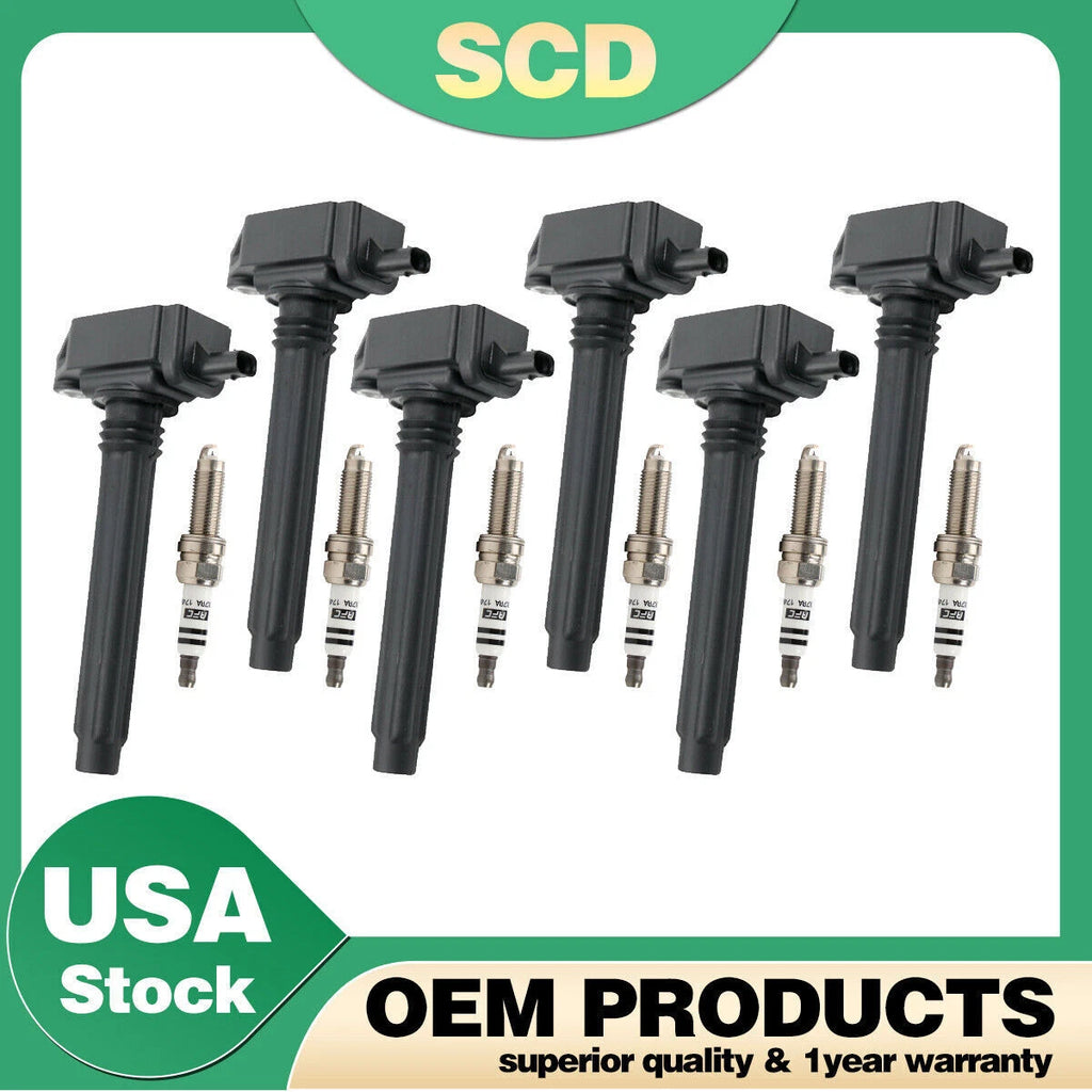 Set of 6 Ignition Coils + 6 Spark Plugs for VW Chrysler Dodge Jeep Ram (2011–2019) UF648
