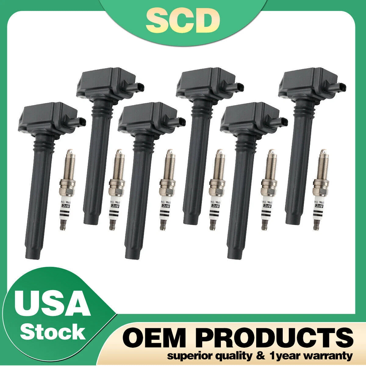 Set of 6 Ignition Coils + 6 Spark Plugs for VW Chrysler Dodge Jeep Ram (2011–2019) UF648