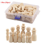 55 Pcs Unpainted Wooden Peg Dolls Creative Figures with Box (35-65mm)