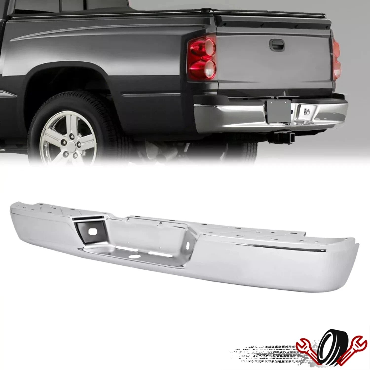 Steel Chrome Rear Bumper Face Bar for Dodge Ram Dakota, Mitsubishi Raider (2005–2011)