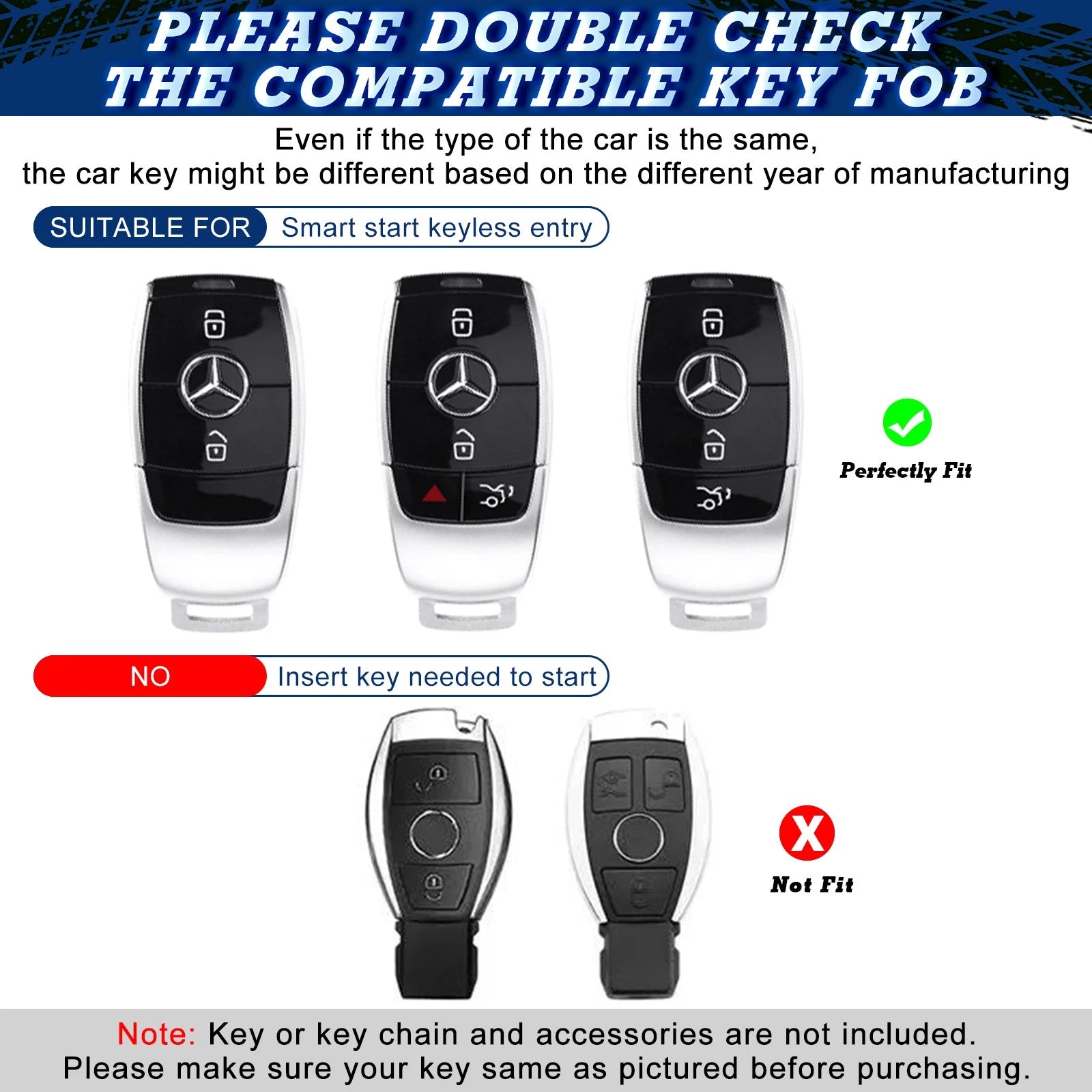 Soft TPU Smart Button Key Fob Cover for Mercedes-Benz C E S (2010-2019)