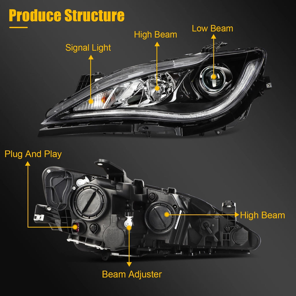 Pair Headlights for Chrysler Pacifica (2017–2020) Black Projector Quad Lamp
