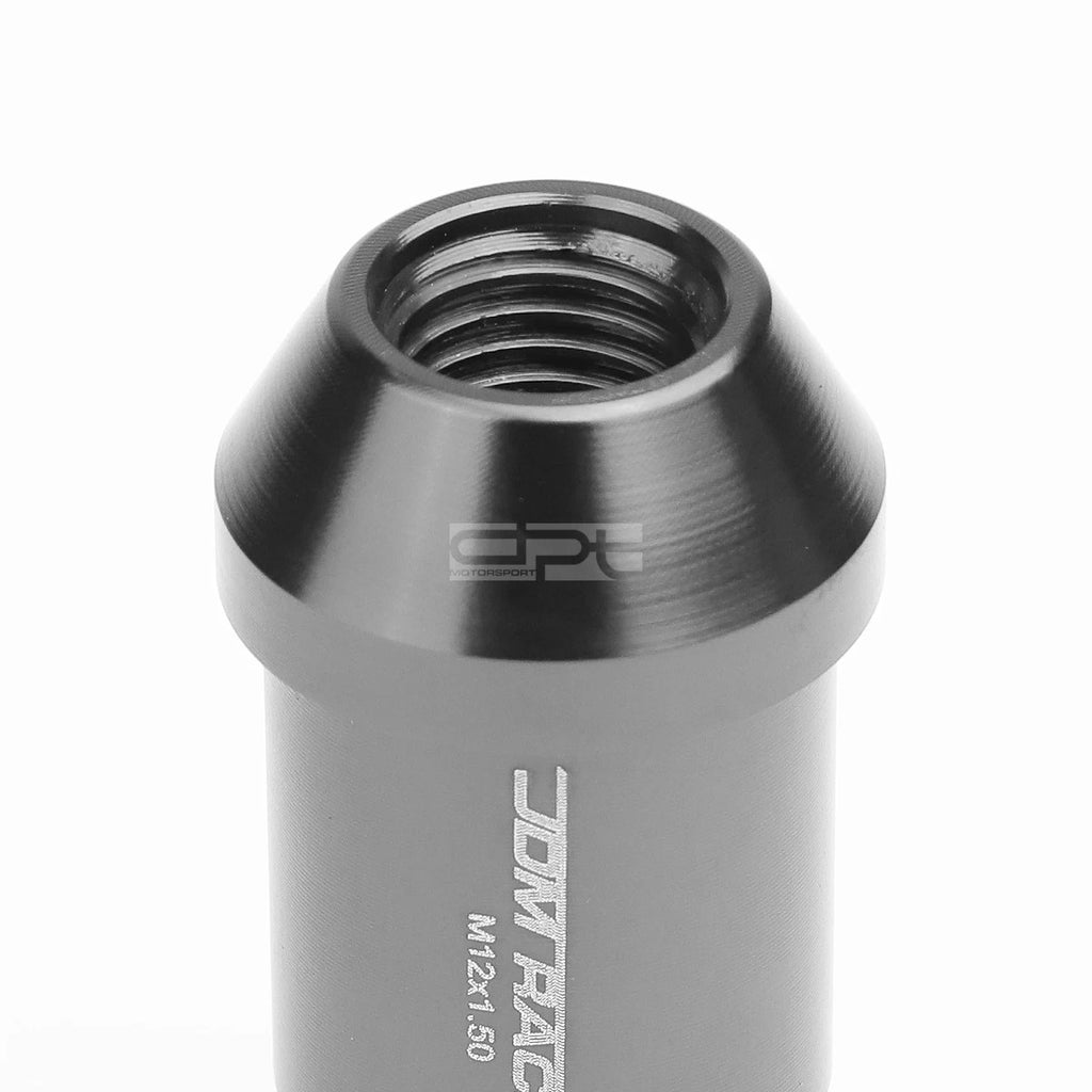 Set of 20 Open End M12x1.5 50mm Tall Gun Metal Aluminum Lug Nuts + Lock Key