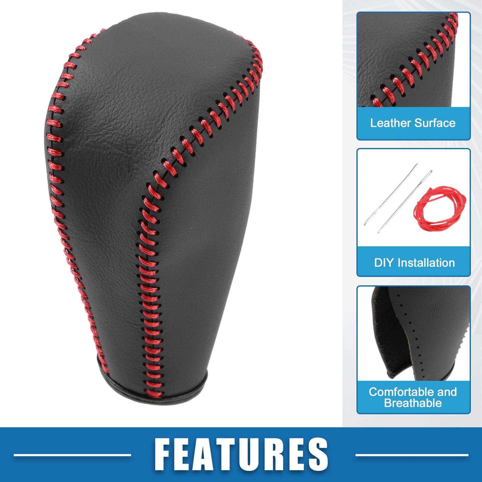 Set of 2 Gear Shifting Knob & Hand Brake Cover for Toyota Corolla (2014–2018) Black Red