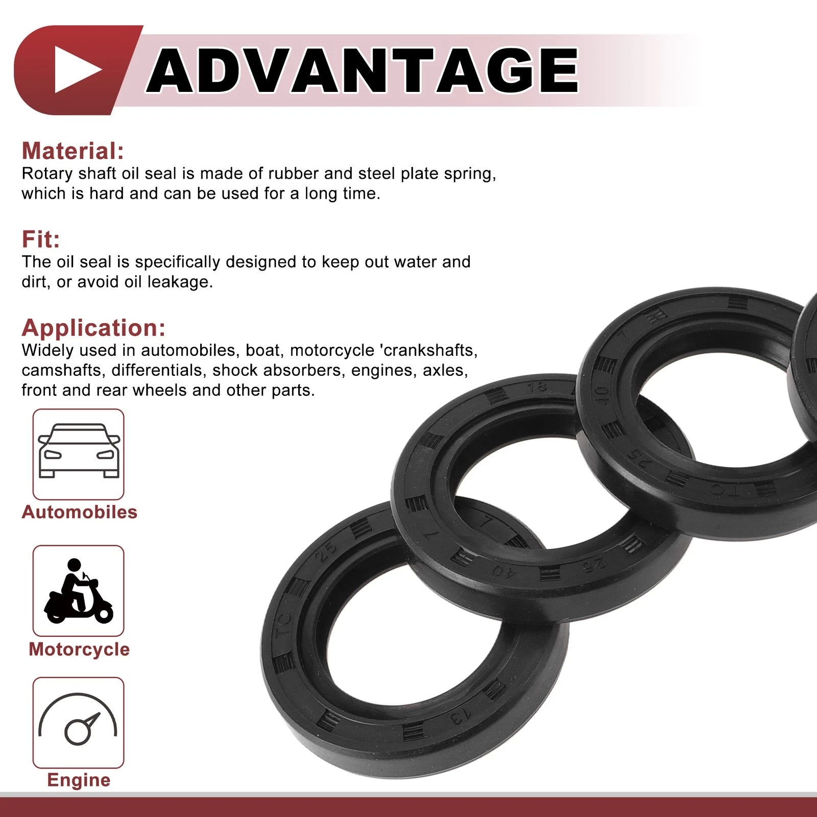 Set of 5 Rotary Shaft Oil Seals for Various Models (25x40x7mm)