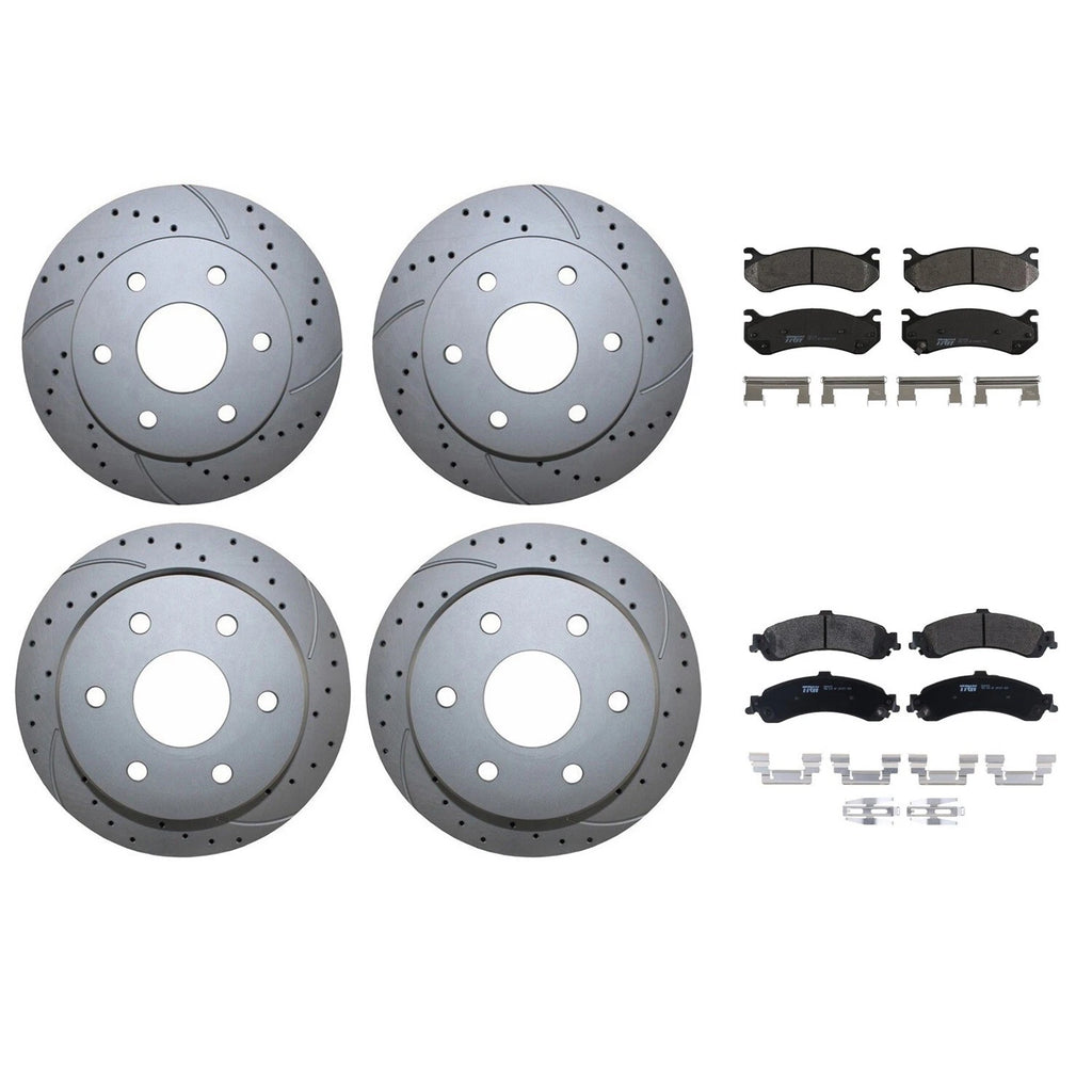 Front Rear Brake Kit with Drilled Rotors & TRW Pro Metallic Pads for Chevrolet GMC V8