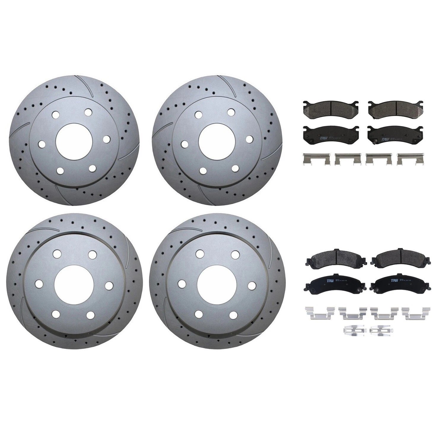 Front Rear Brake Kit with Drilled Rotors & TRW Pro Metallic Pads for Chevrolet GMC V8