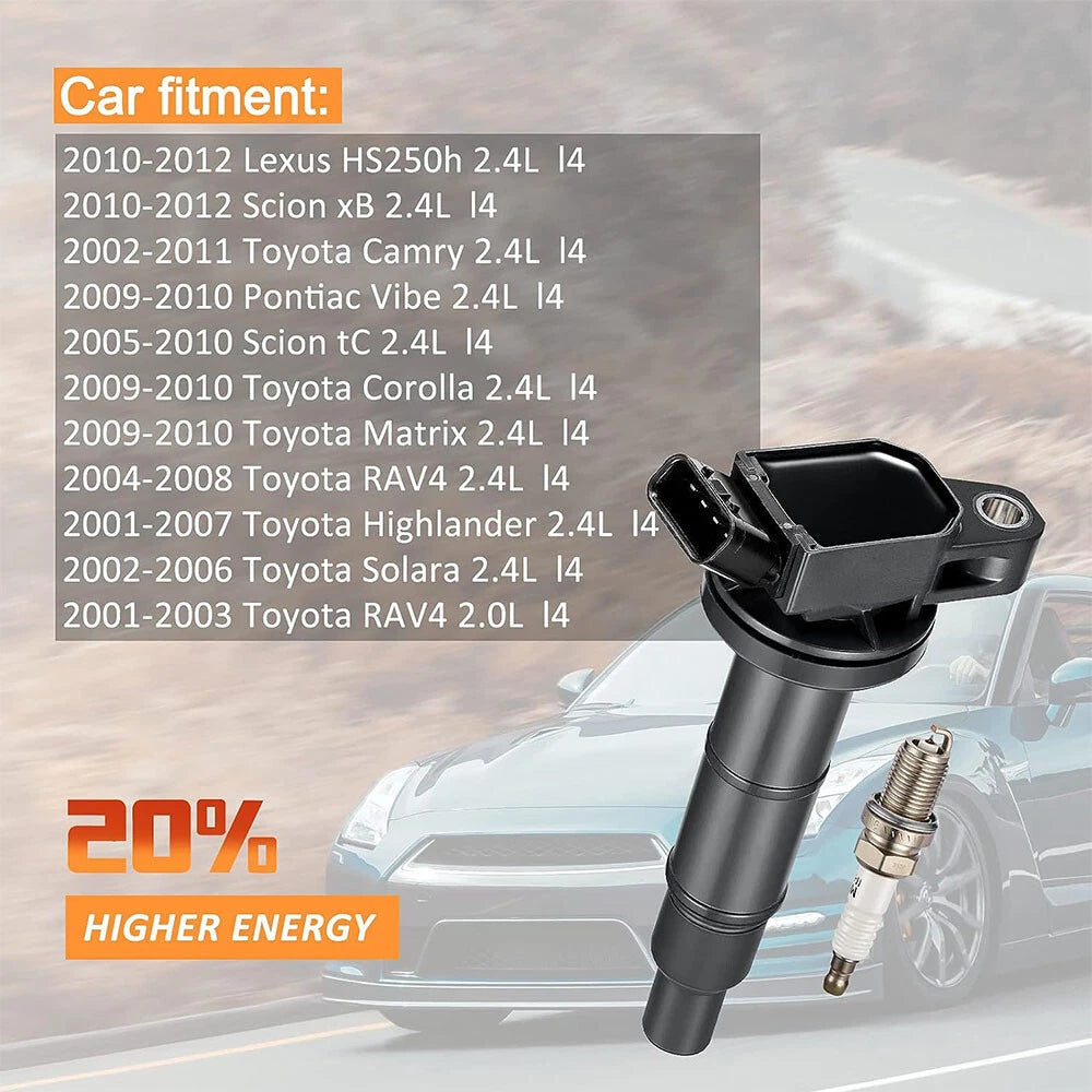 Set of 4 Ignition Coils & Spark Plugs for Toyota Camry RAV4 Highlander (2002–2011) UF333